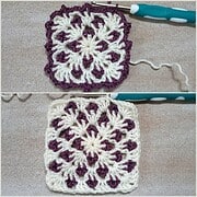 Dekoratives Granny Square mit Blattmuster in zwei Farben