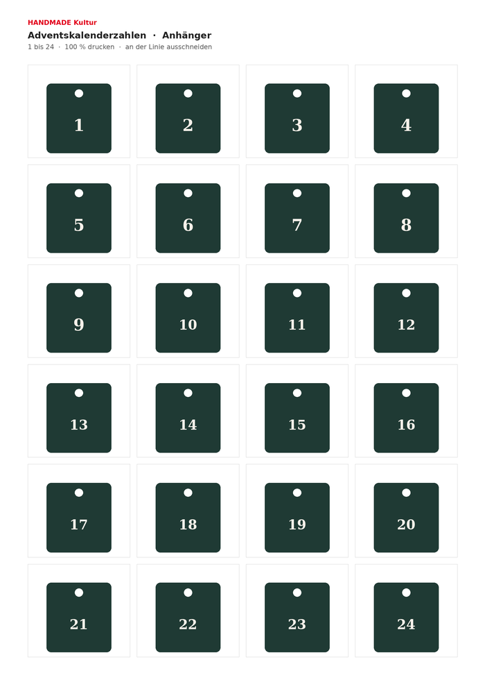 Adventskalenderzahlen zum Ausdrucken: 5 Vorlagen