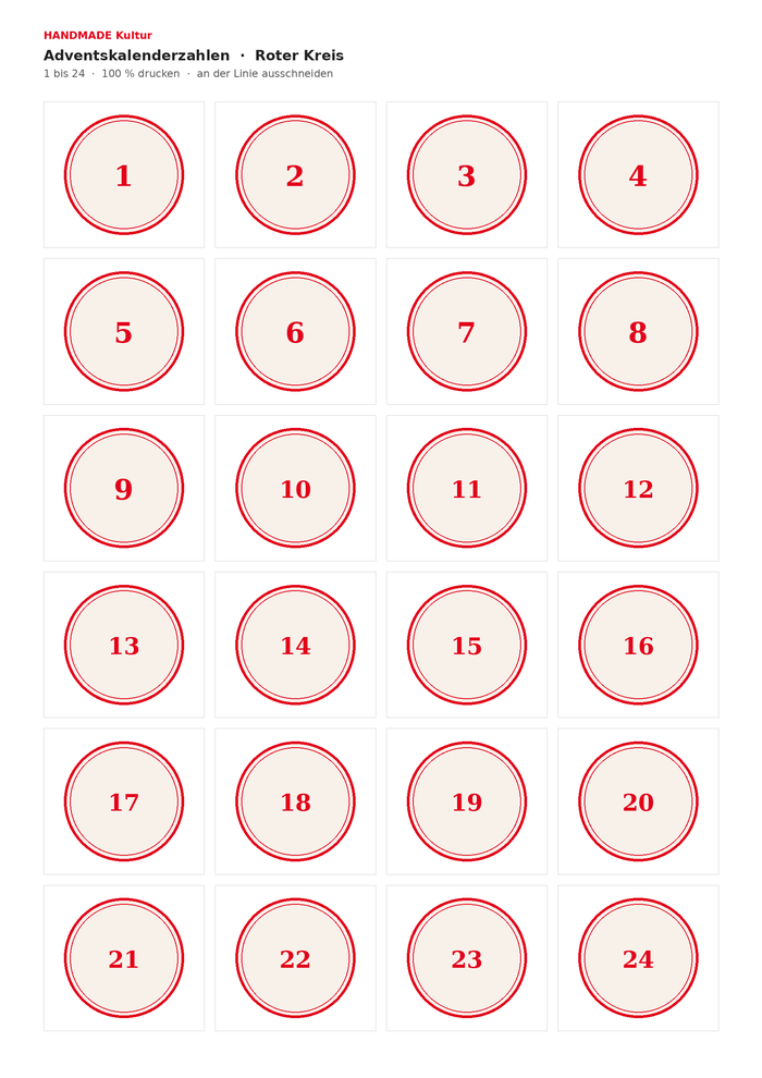 Adventskalenderzahlen zum Ausdrucken: 5 Vorlagen