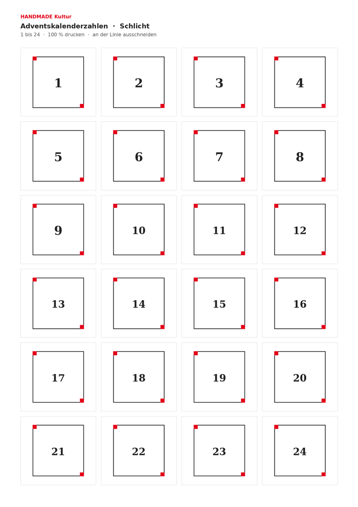 Adventskalenderzahlen zum Ausdrucken: 5 Vorlagen
