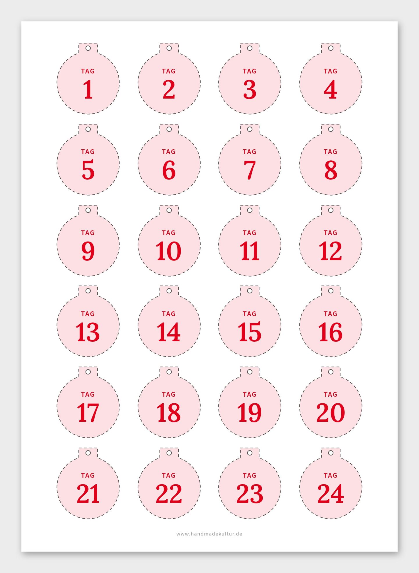 Adventskalender-Anhänger als Stern, Tannenbaum oder Kugel zum Ausdrucken