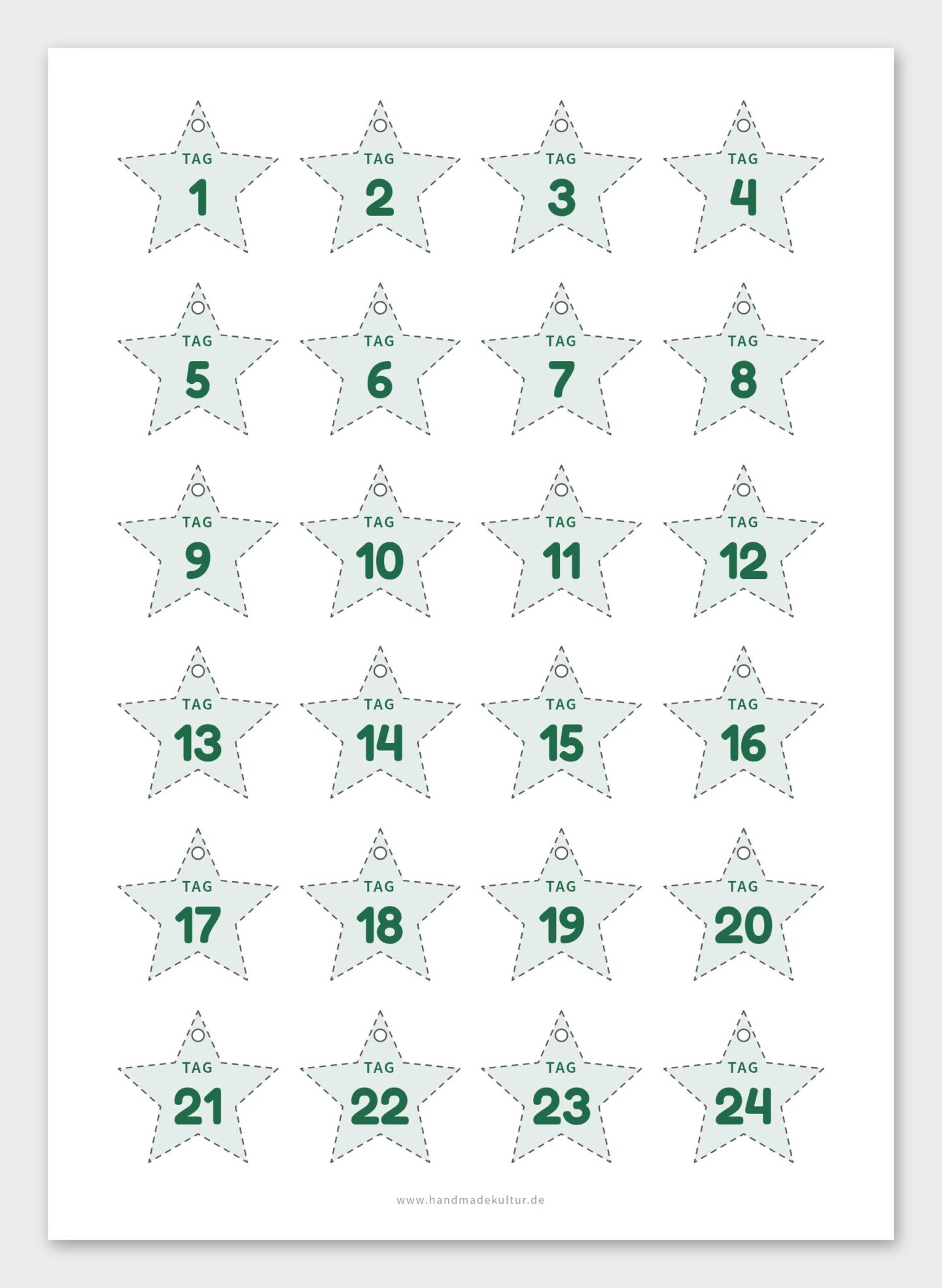 Adventskalender-Anhänger als Stern, Tannenbaum oder Kugel zum Ausdrucken