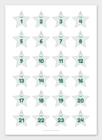 Adventskalender-Anhänger als Stern, Tannenbaum oder Kugel zum Ausdrucken