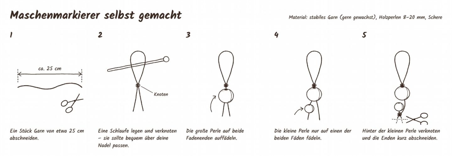 Maschenmarkierer aus Garn und Holzperlen